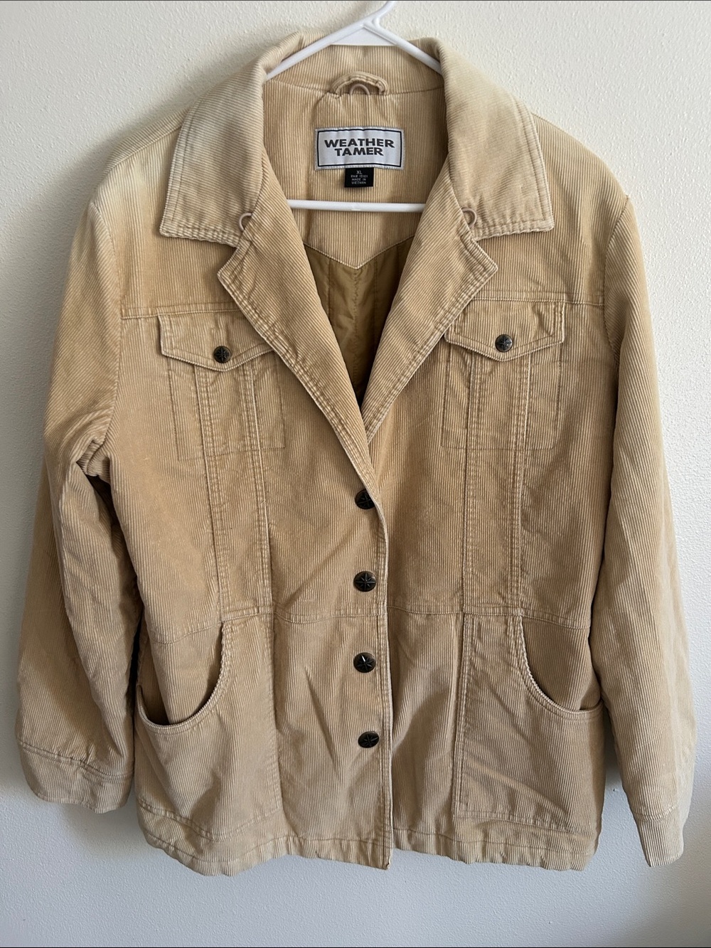 Vintage Women Cozy Corduroy Utility Chore Barn Jacket Snap Button Front/Cuffs:XL